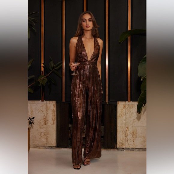 NWT 12th Tribe Camilla Pleated Bronze Jumpsuit - Picture 1 of 6